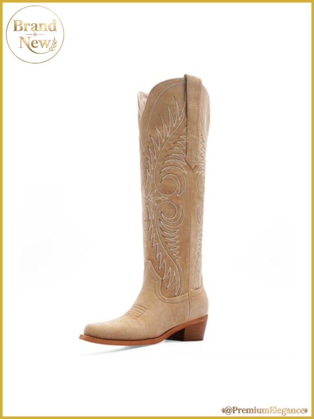 Cowgirl Boots Knee High Block Heel Pull On Western Boots